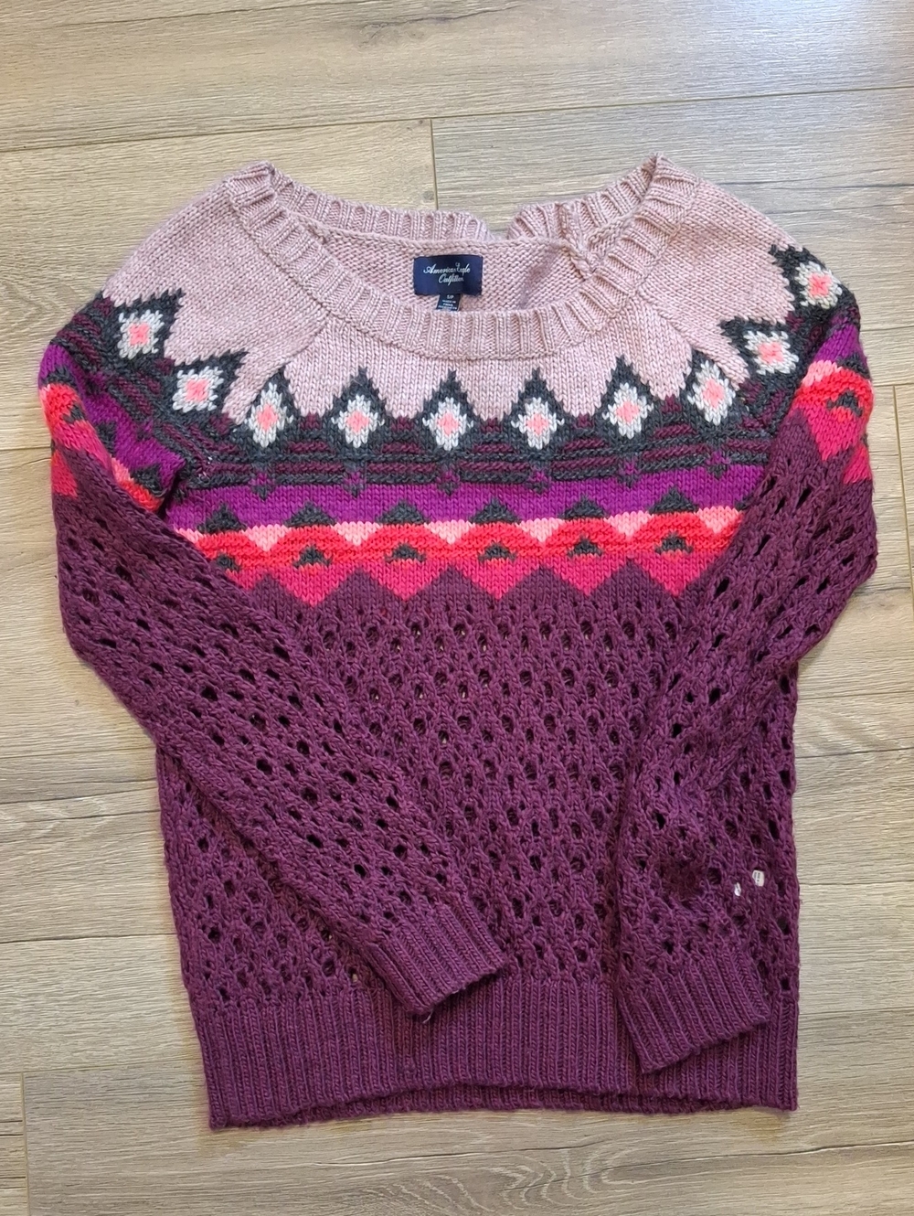 American Eagle Outfitters Fair Isle Open-Knit Sweater - Pink, Plum & Magenta